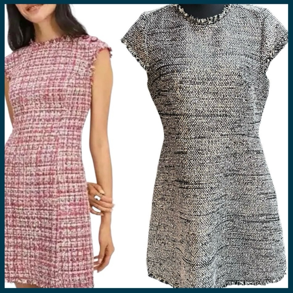 Classic Tweed Cap-Sleeve Dress in Pink